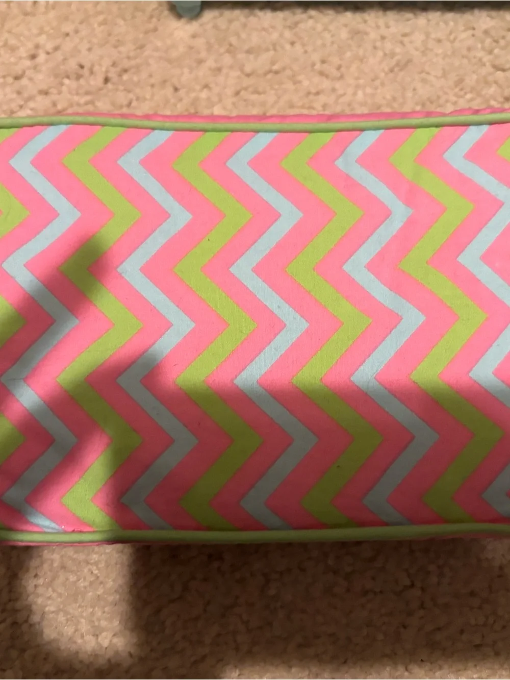 American Girl Dog Sofa Blue Frame 2017 with Pink, Aqua, Lime Chevron Mattress